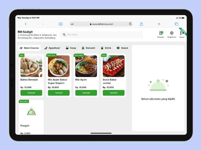 Software daftar menu restoran